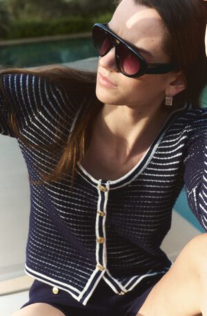 textured knit deep neck cardigan