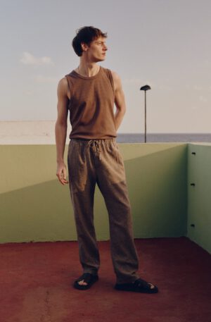regular fit linen blend pants