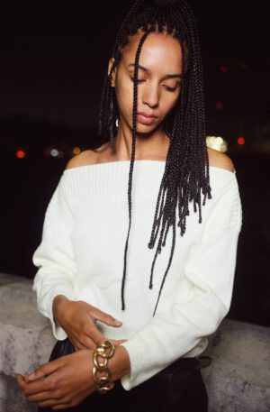 purl knit boat neck sweater